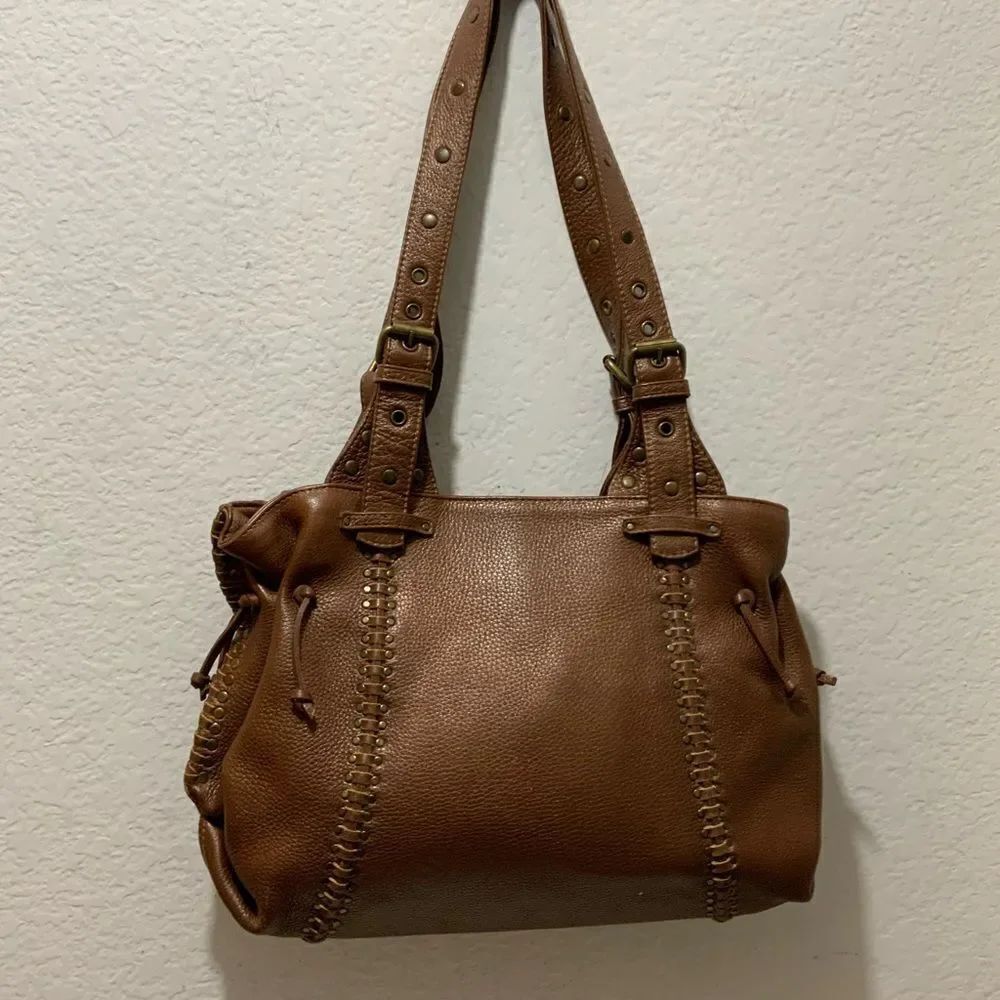FATTO A MANO BY CARLOS FALCHI leather shoulder bag brown buckles